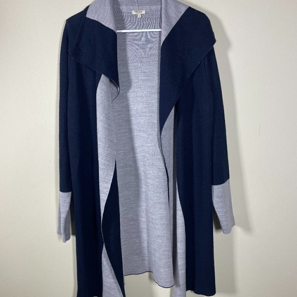 Oriana Made in Italy Women's Gray & Navy Wool Blend Open Cardigan Casual